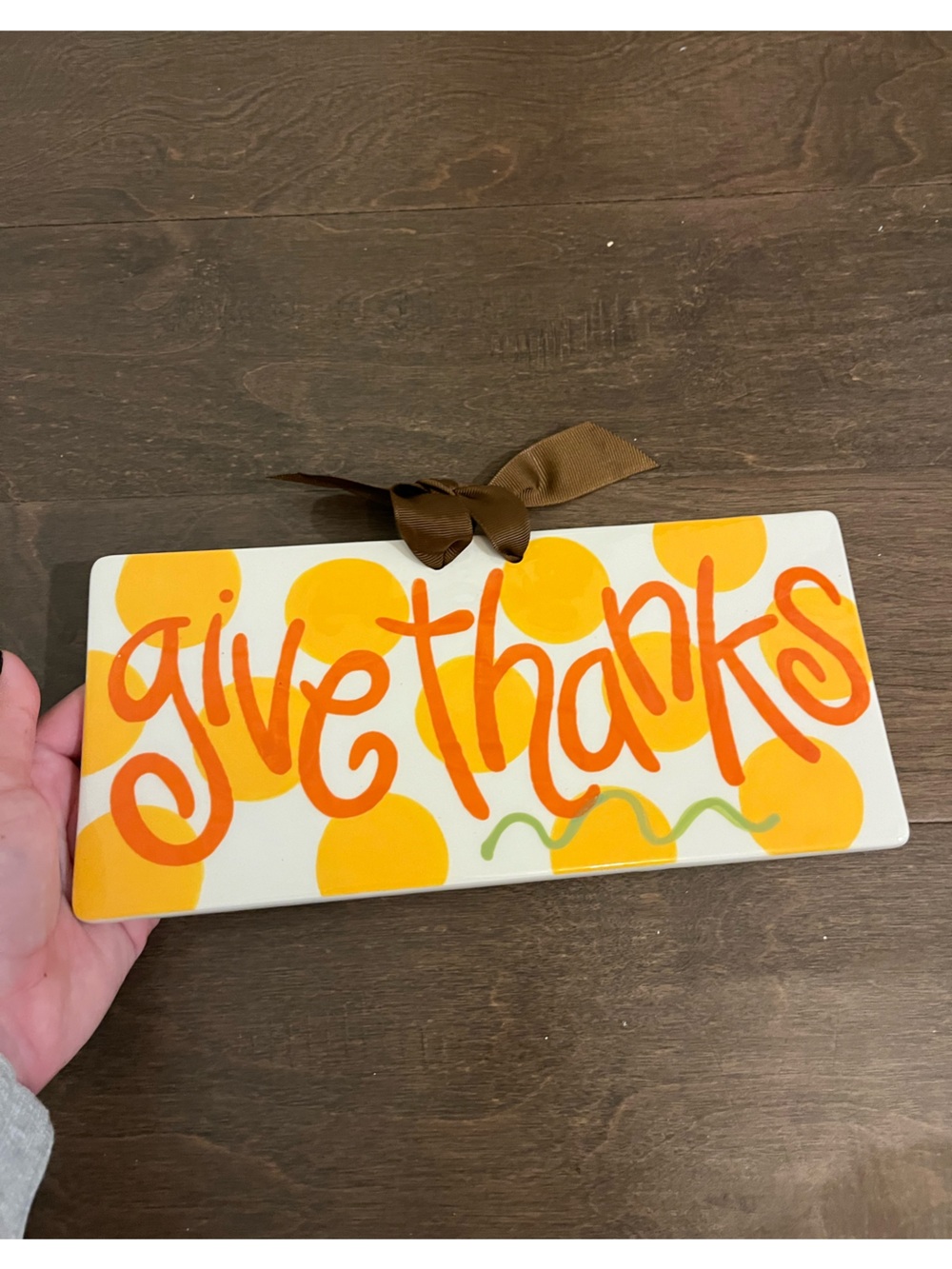 Give Thanks Wall Sign - Orange & Yellow Polka Dot coton colors happy everything